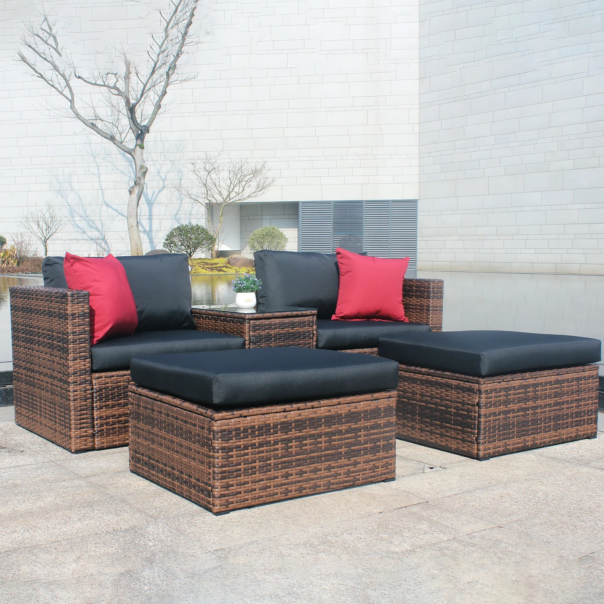 Rattan Sofa Set  With Sectional Ottoman Outdoor Patio Lounge Garden Set Rattan Outdoor Furniture Chair