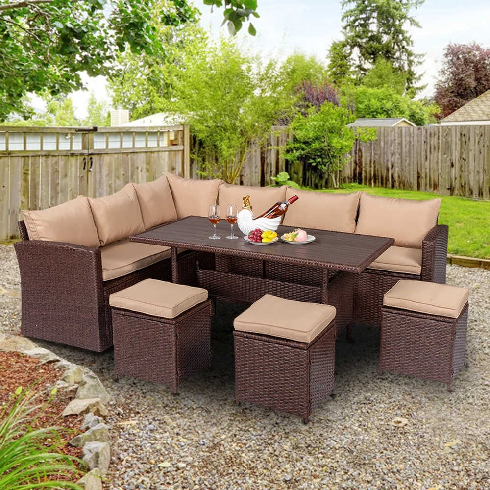 Outdoor Wicker Sectional Sofa Set with Dining Table and Chairs Set Garden Furniture Sets Sillas De Patio Exterior