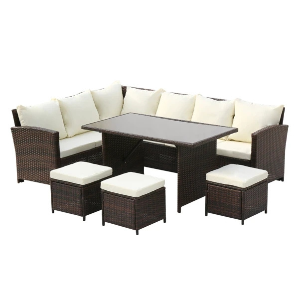 Outdoor Wicker Sectional Sofa Set with Dining Table and Chairs Set Garden Furniture Sets Sillas De Patio Exterior