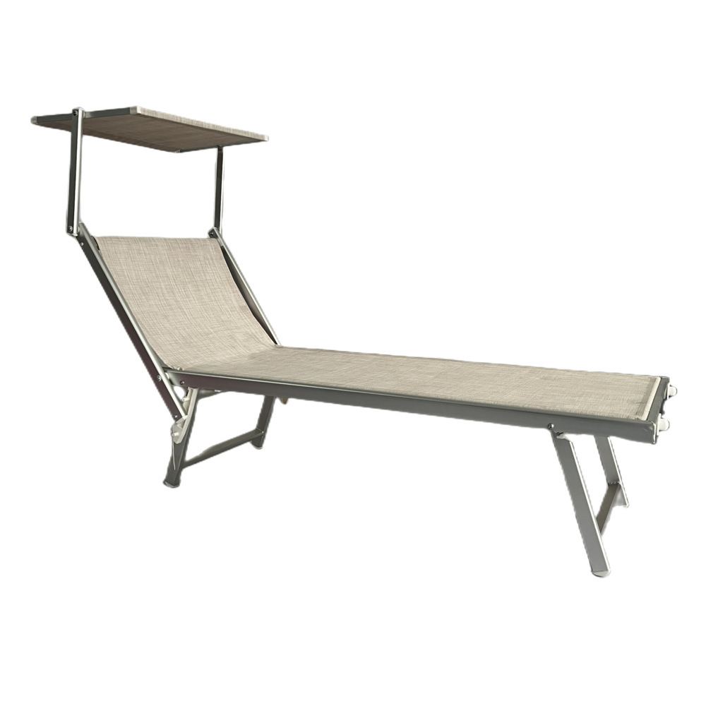 Swimming Pool Chaise Lounge  Folding Aluminum Sun Lounger  Outdoor textile beach sun lounger with Canopy