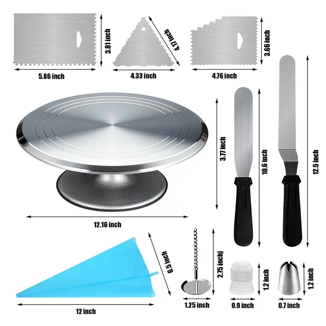 Cake Decorating Supplies Cake Decorating Set Aluminium 360 Rotating Cake Turntable With Spatula Strickle and Piping Bag