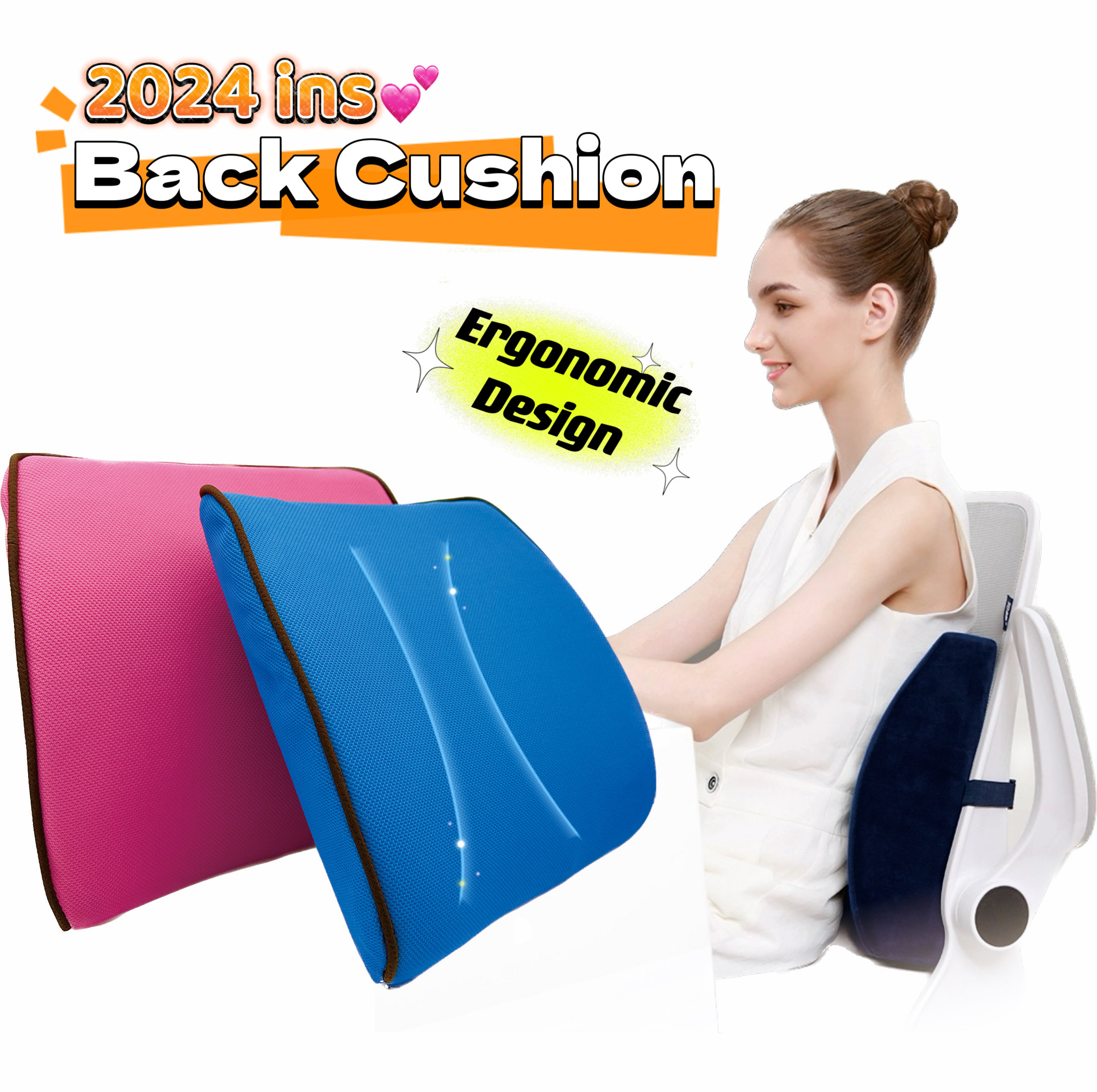 3D Mesh Cover Healthy Lumber Car Office Chair Seat Back Coccyx Orthopedic Memory Foam Cushion for Sleeping and Back Pain Relief