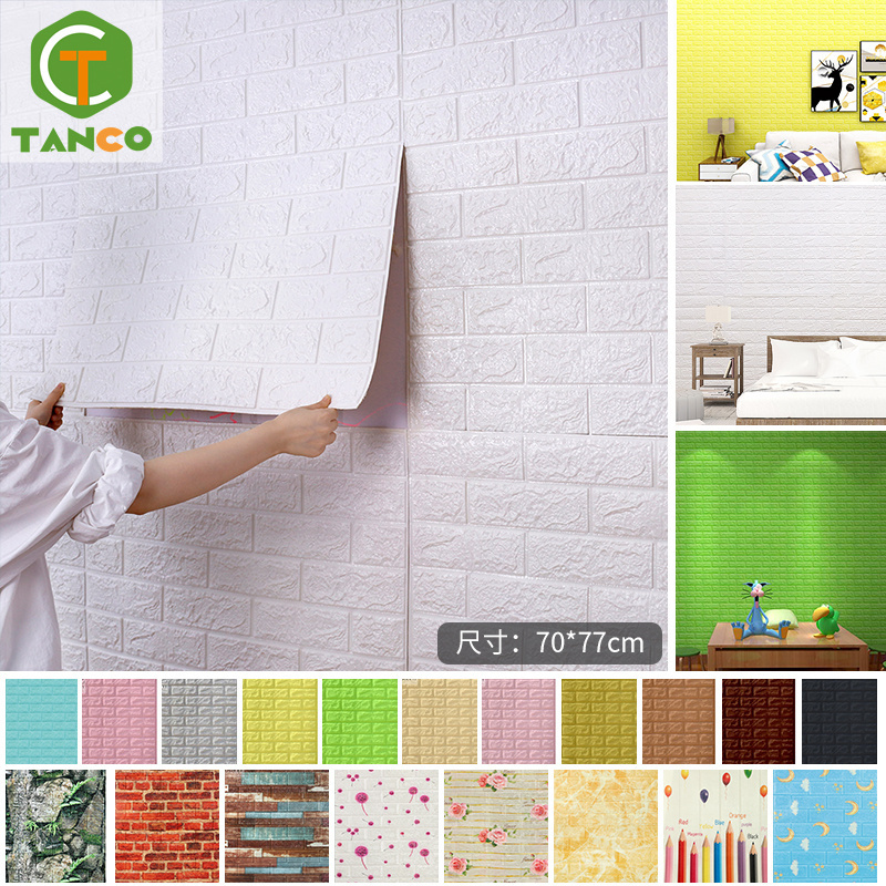 3D Brick Wall Stickers Self-adhesive Panel PE Wallpaper Peel Brick Wall Stickers Sofa Background Wall Decoration