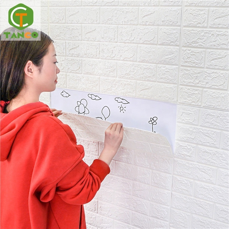 Waterproof papel tapiz autoadhesivo brown floor murals wall panel pvc sticker brick 3d foam wallpaper home decoration adhesive