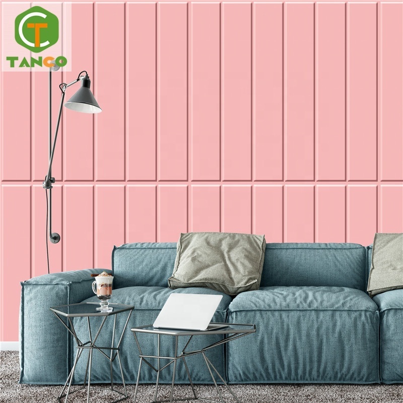 Custom self adhesive papel pared wall paper rolls colour home decor removable tiles brick 3D stripe pink wallpaper foam panel