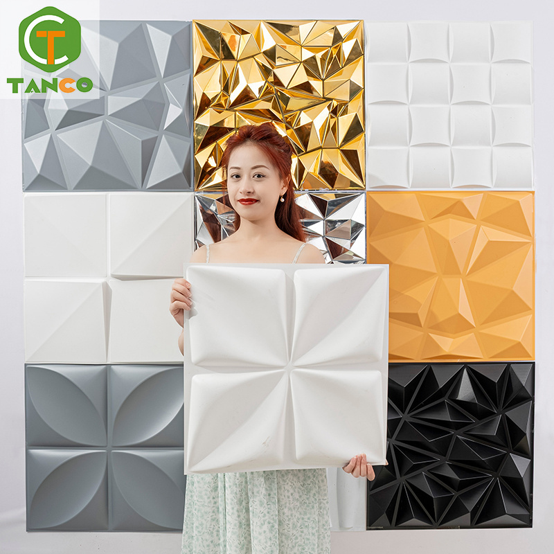 Wholesale eco-friendly pvc wallpaper easy to install diamond design pvc interior 3d wall panel/board