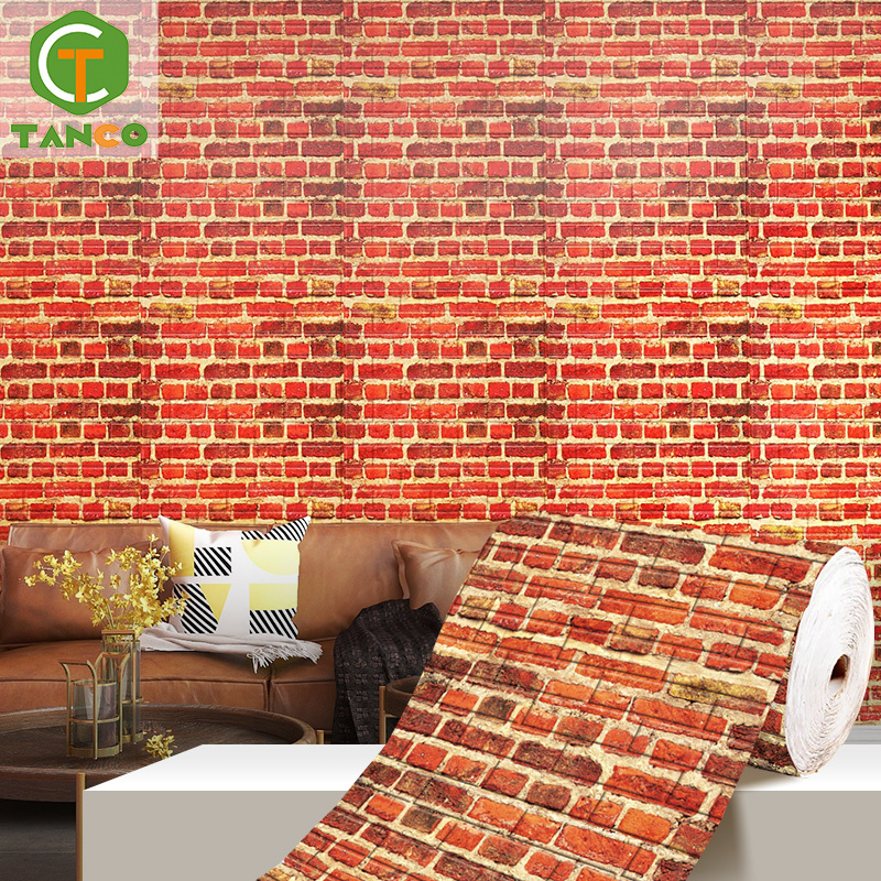 3d pe foam wall brick wallpaper papel tapiz self adhesive papel de parede foam textured 5d wallpaper for bakery from China