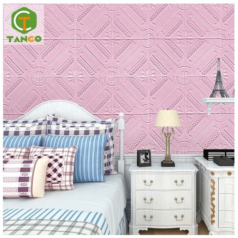 Decorative peel and stick backsplash espuma adhesivo design pe brick pared pink 3d sticker wallpaper foam wall paper