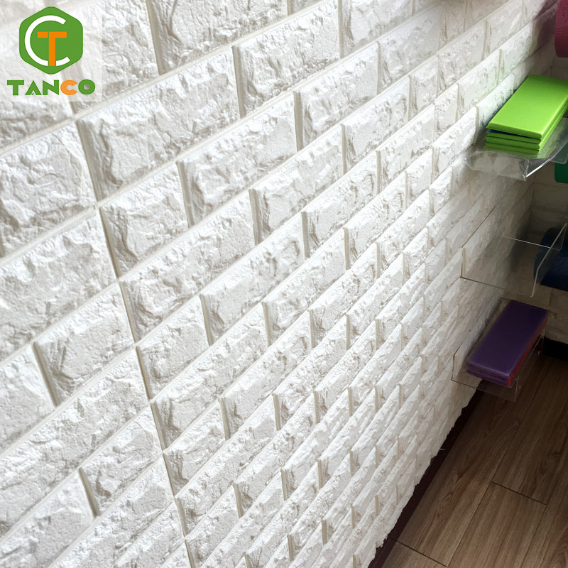 3d pe foam wall brick wallpaper papel tapiz self adhesive papel de parede foam textured 5d wallpaper for bakery from China