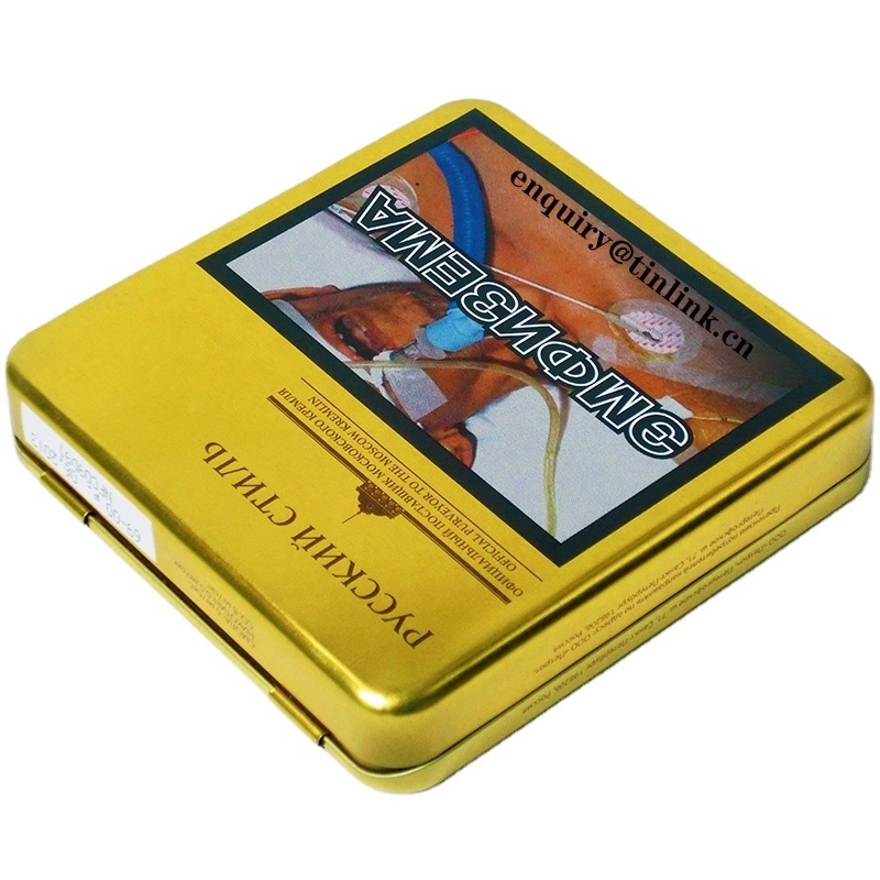 Rectangular metal tin cigarette tobacco stash case box with hinged lid 20 cigarettes pocket metal tin case box