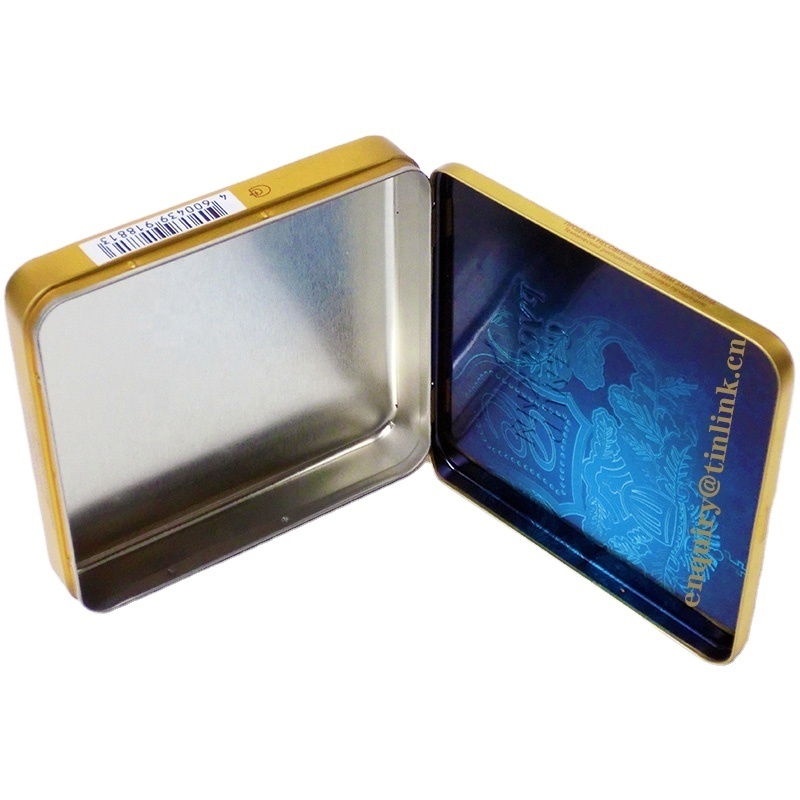 Rectangular metal tin cigarette tobacco stash case box with hinged lid 20 cigarettes pocket metal tin case box