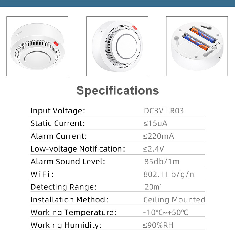 Wifi cigarette smoke detector smart smoke detector Alarm Fire Alarm Sensor Home Security Protection Applicable to Tuya Life