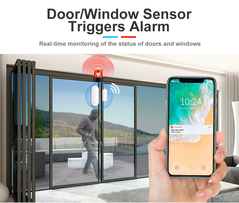 TUYA Alarm WIFI Smart door sensor Smart Door/Window Sensor For Home Alarm System Control Tuya smart App