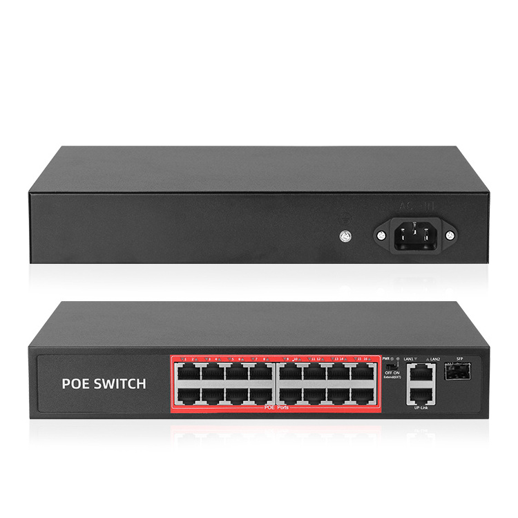 16 Port Network Poe Switch For Ip Nvr System IEEE 802.3af/at Poe Powered Switch