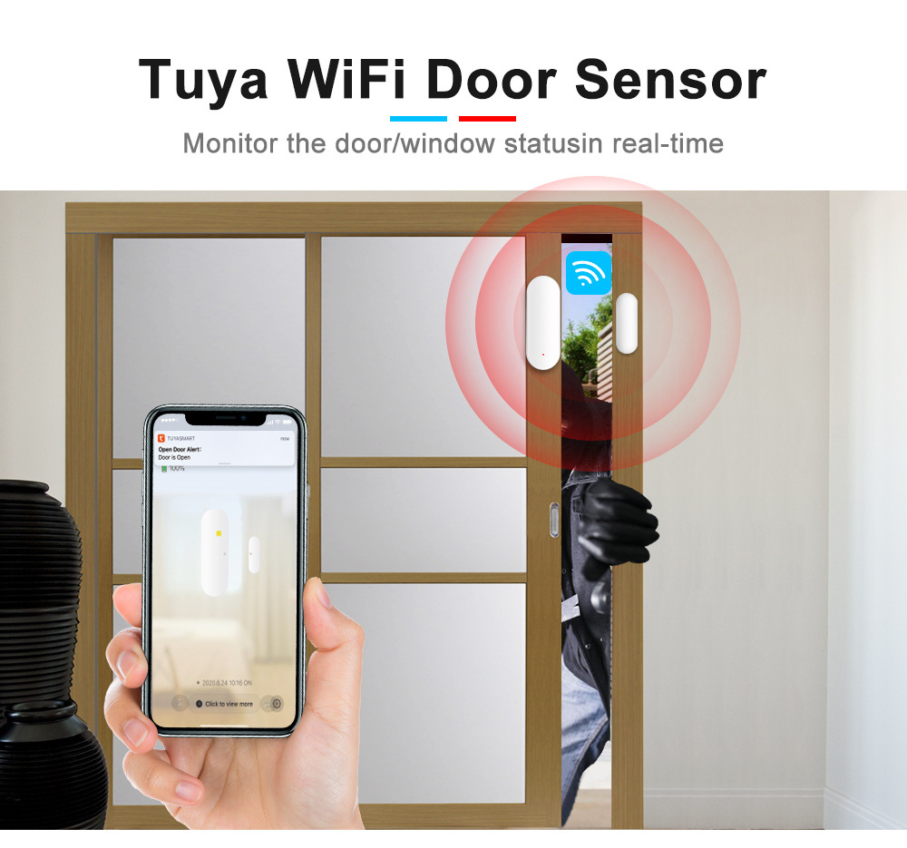 TUYA Alarm WIFI Smart door sensor Smart Door/Window Sensor For Home Alarm System Control Tuya smart App