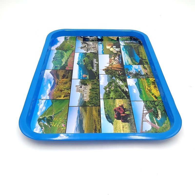 Wholesale rectangular anti-slip custom printed food metal serving tray tin rolling tray for decoration