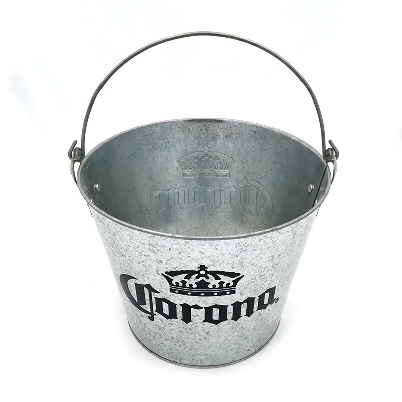 Outdoor Round 5L Beer Wine Champagne Galvanized Iron Metal Ice Bucket With Bottle Opener and embossment