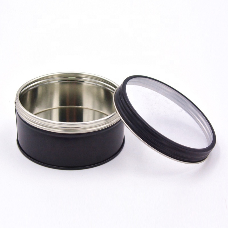 Material tinplate factory supplier Round small tin box package box metal tins with clear window