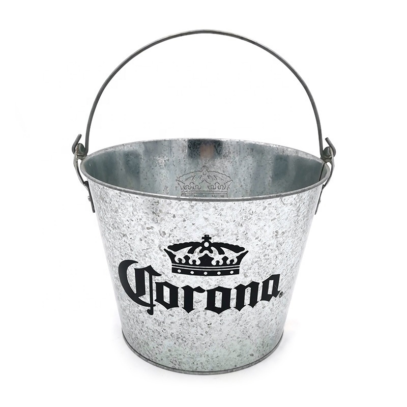 Outdoor Round 5L Beer Wine Champagne Galvanized Iron Metal Ice Bucket With Bottle Opener and embossment