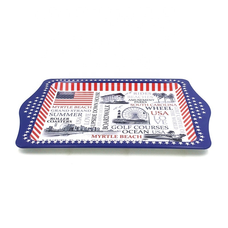 Hot sale small cheap custom home decorative tin metal serving tray metal rolling tray