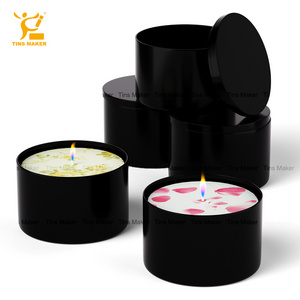 Custom Empty Luxury Metal Tinplate Scented Soy Wax Round Candles Tins Packaging Black Gold Silver 4Oz 8Oz Candle Tin box