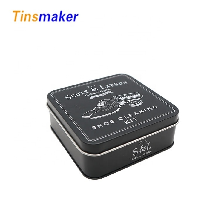 Tinsmaker  Empty Gift Box Black Square Metal Tool Box CMYK Tinplate Gift & Craft with Embossing  tin box for shoe