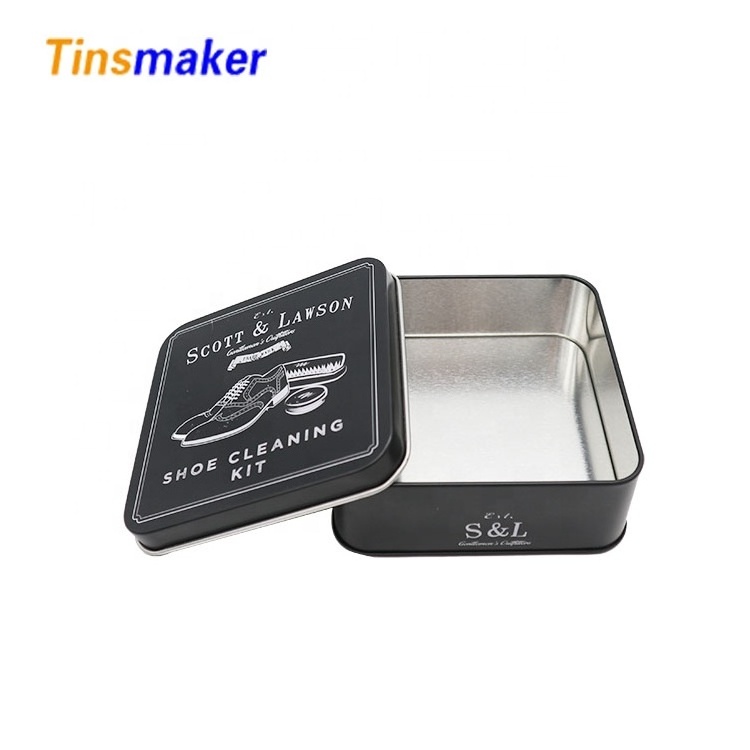 Tinsmaker  Empty Gift Box Black Square Metal Tool Box CMYK Tinplate Gift & Craft with Embossing  tin box for shoe