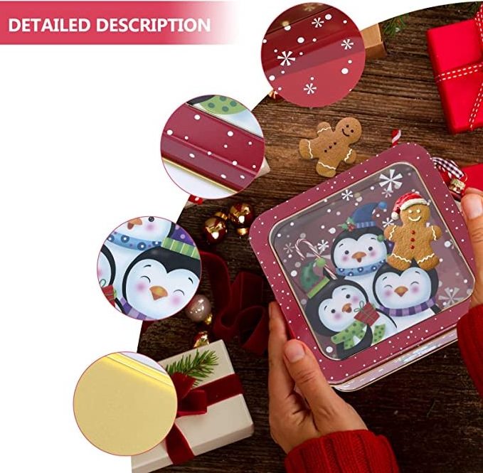 Wholesale free sample square tin can for candies Christmas cookie tin with pvc window lid