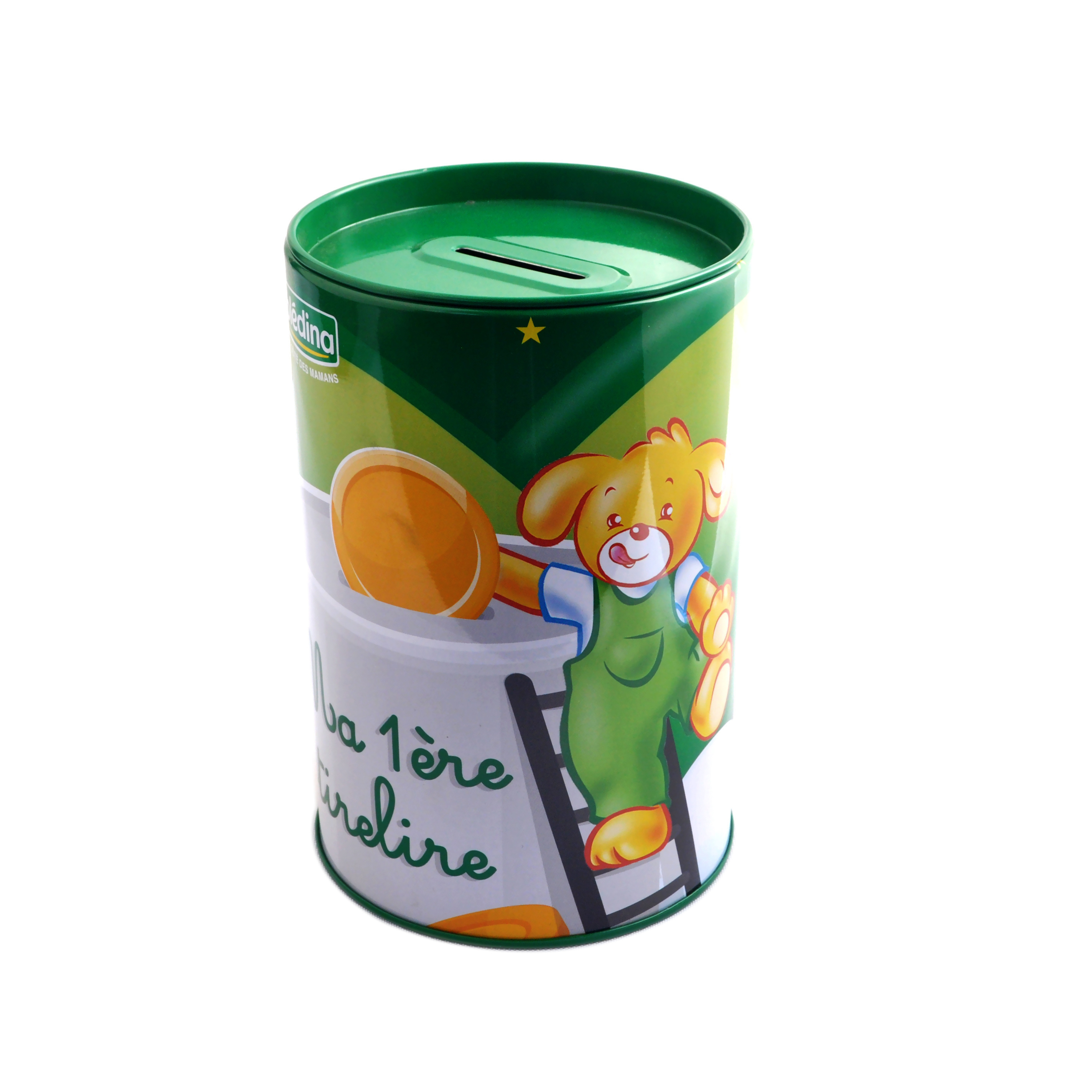 Wholesale free sample round metal piggy bank tin can money coin saving tin can