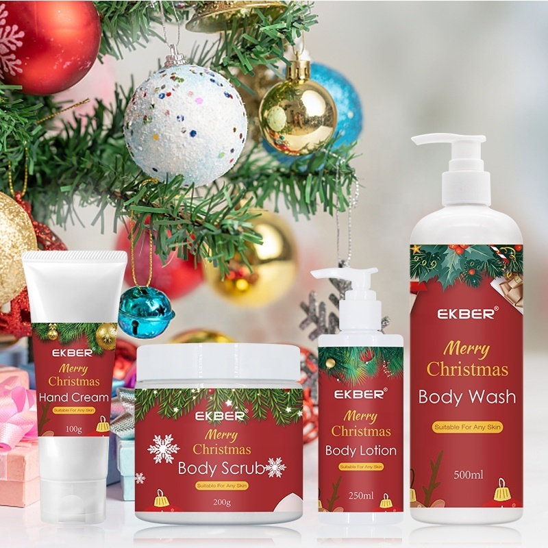 Private Label Custom Spa Lightening Shower Box Packaging Holiday Body Care Lotion Plant Essential Christmas Bath Gift Set