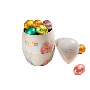 Custom print three layers egg shaped tin box for gift Easter chocolate beans packing Easter egg tin box