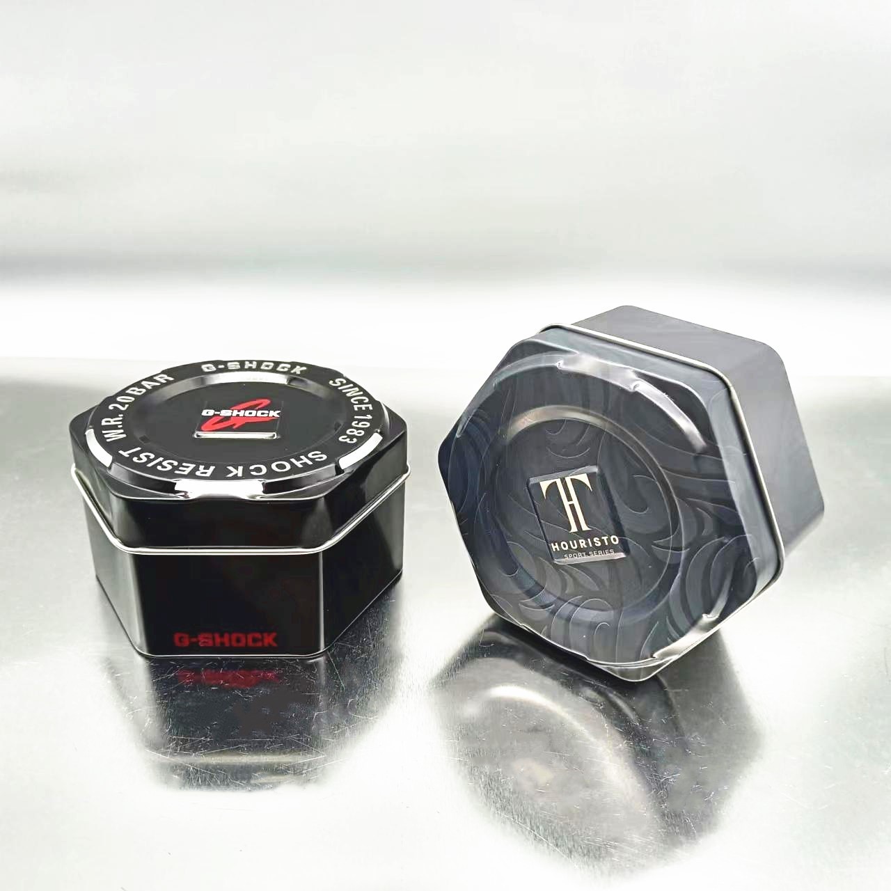 Round hexagon watch tin box with clear window on lid hexagon tin box for watch