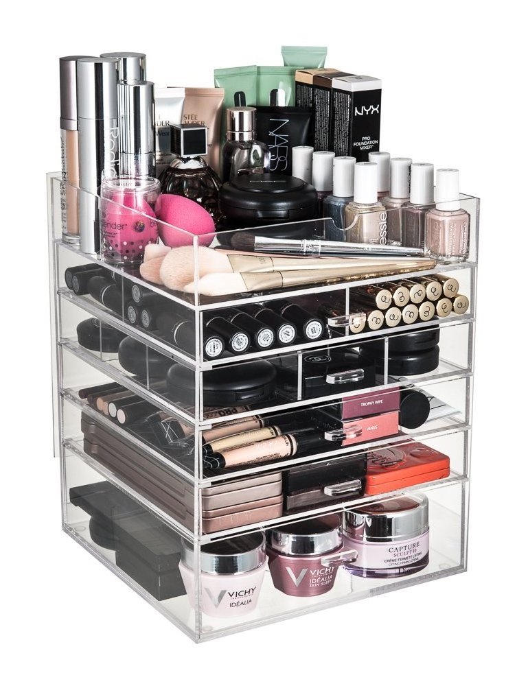 Top Seller Hinged Lid Clear Acrylic Cosmetic Cube Organizer Drawer/Large 6 Tier 5 Drawers Acrylic Makeup Storage Box