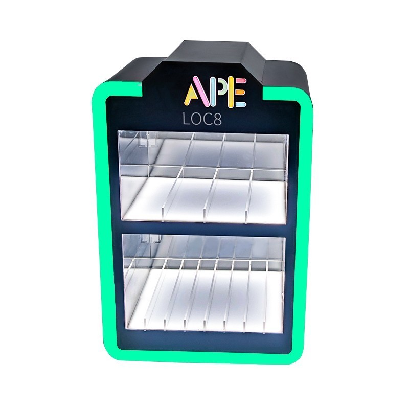 Tinya customize retail smoke shop display stand counter top acrylic display case 2 tiers led light E Products display racks