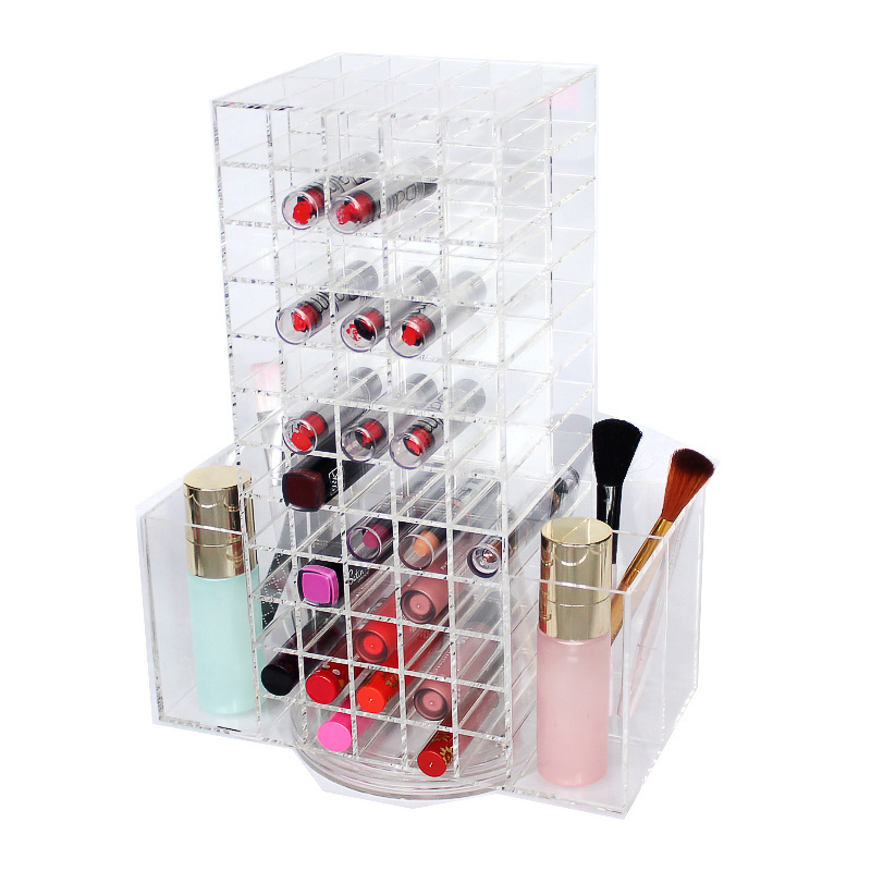 Custom 120 Lipstick Holder Lip Gloss/Lip Balm Display Stand,Rotating Cosmetic Organizer Clear Acrylic Lipstick Holder Wholesale