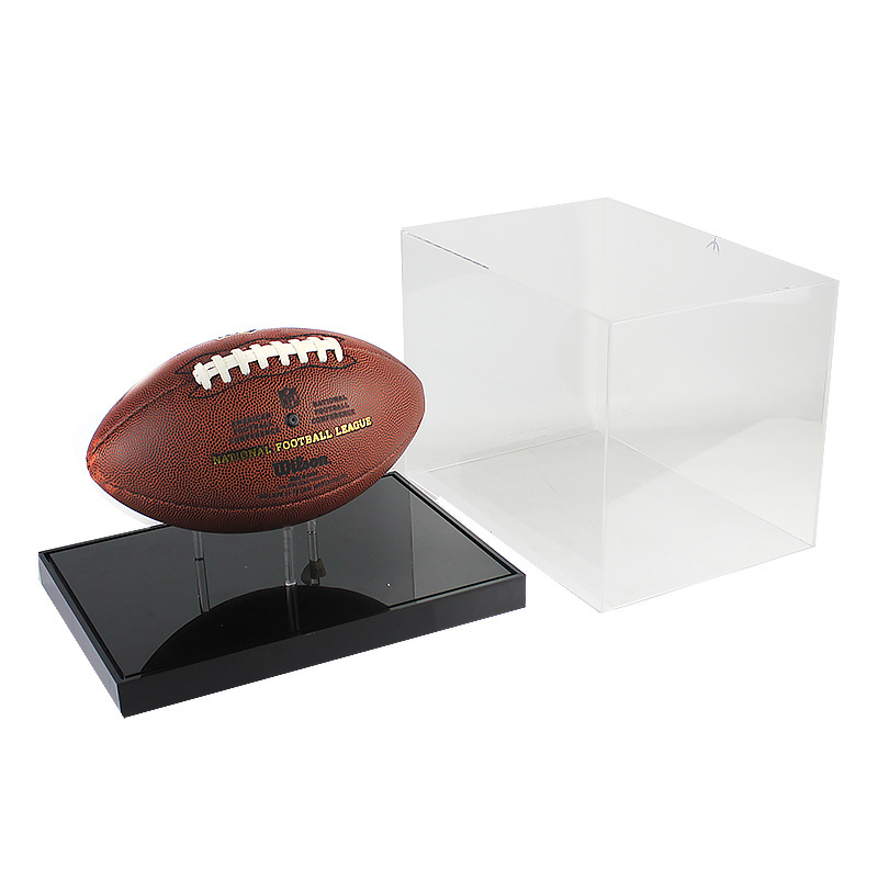 Custom Wholesale Full Size Clear Plastic Acrylic Display Case For Basketball/Sneaker Shoes/Football/Rugby With Black Base