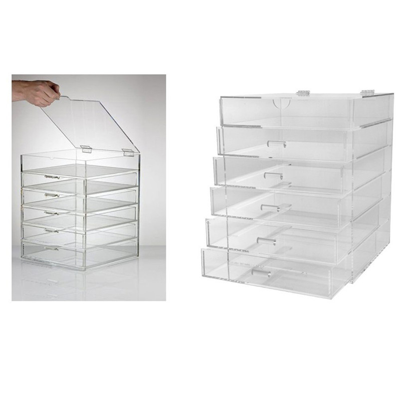 Top Seller Hinged Lid Clear Acrylic Cosmetic Cube Organizer Drawer/Large 6 Tier 5 Drawers Acrylic Makeup Storage Box