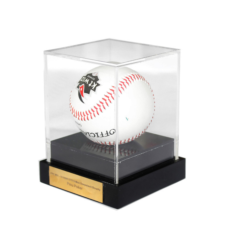 Black Base Acrylic Baseball Display Case Custom Color Sport Ball Holder Box With Image