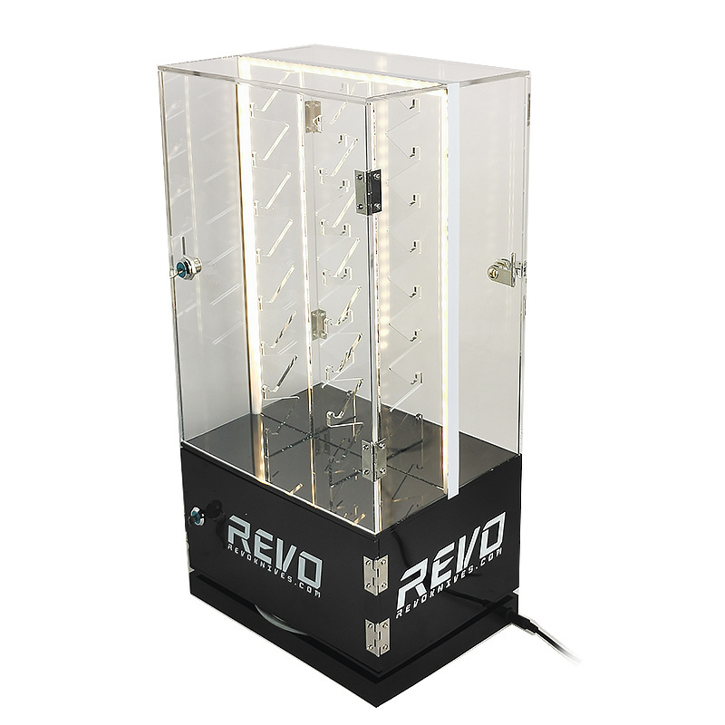 Hot sell Modern Rotating Acrylic Knife Display Two Sides Case with Lock acrylic display