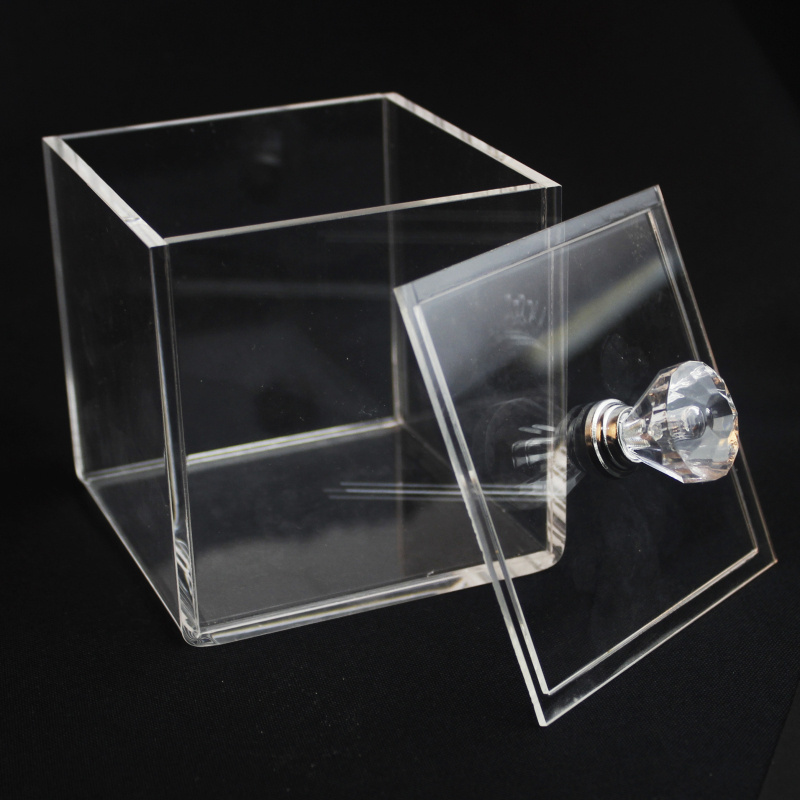 Cheap Mold Injection 9.5 x 9.5cm Clear Acrylic 5-Sided Box Crystal Lid, Square Acrylic Bin, 5 Side Cube Box Display Stand