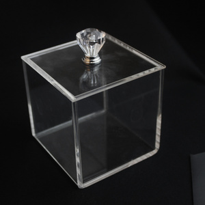 Cheap Mold Injection 9.5 x 9.5cm Clear Acrylic 5-Sided Box Crystal Lid, Square Acrylic Bin, 5 Side Cube Box Display Stand