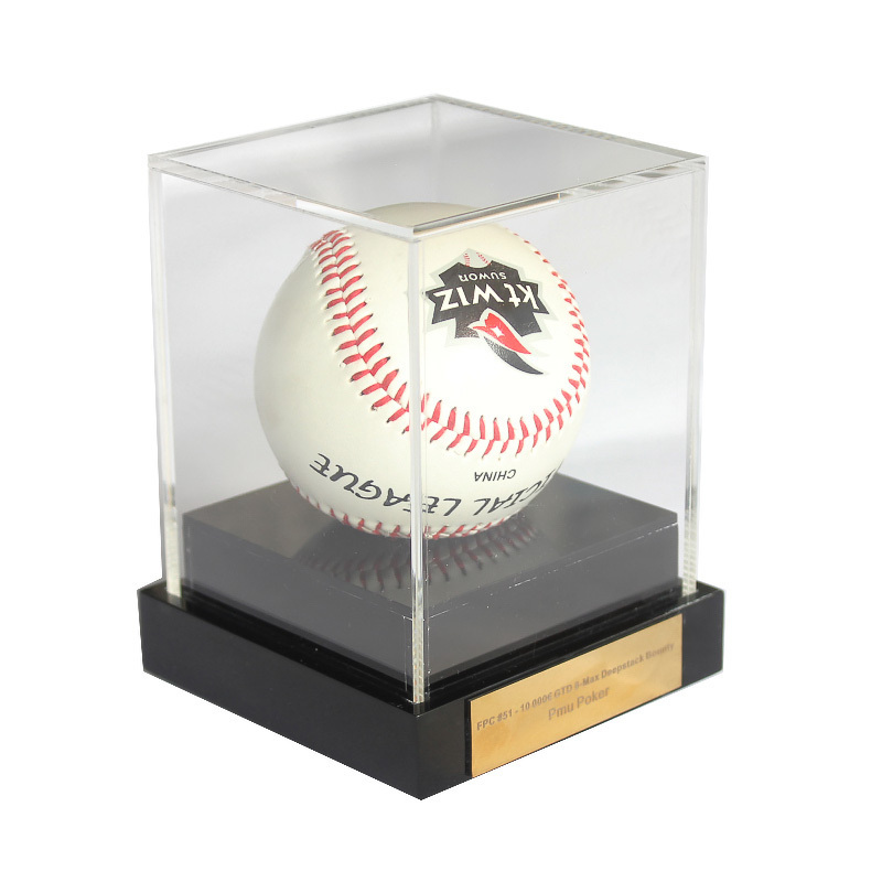 Black Base Acrylic Baseball Display Case Custom Color Sport Ball Holder Box With Image