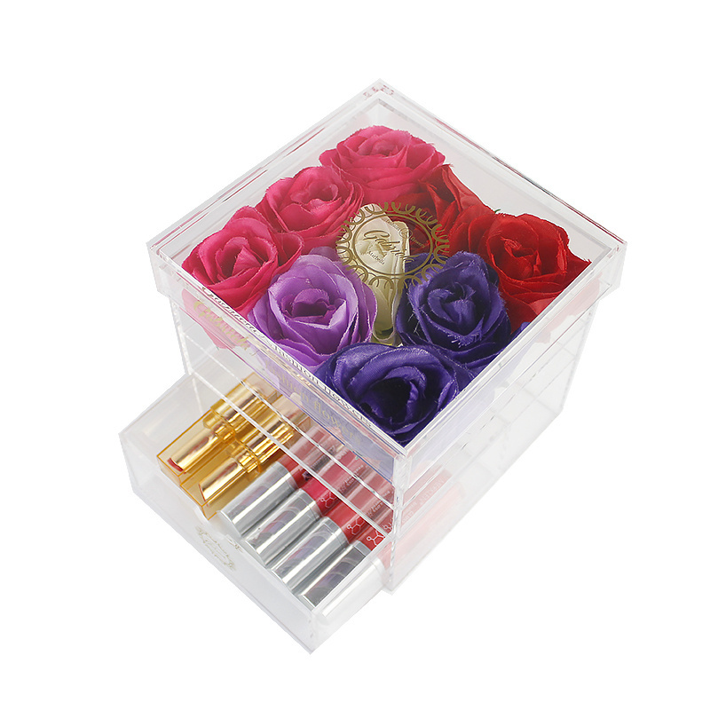 wholesale custom cube crystal clear acrylic flowers box, flower shop display rack, 9 spaces rose flower display box