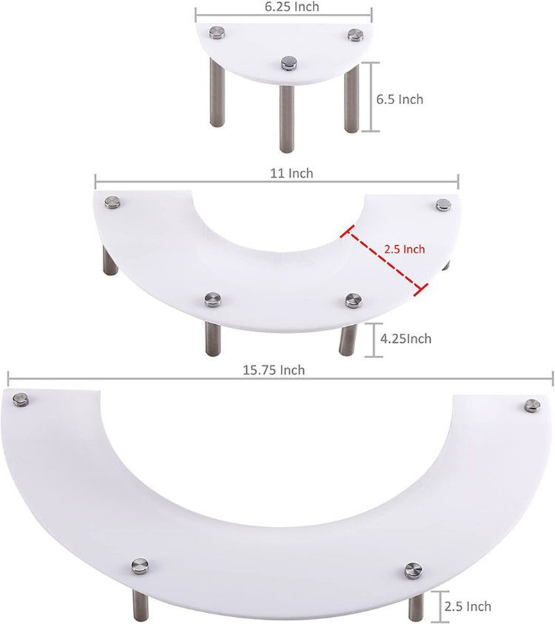 3-Piece Set White Acrylic Semicircle Server Dessert Display Stand Tabletop Collectible Showcase Risers