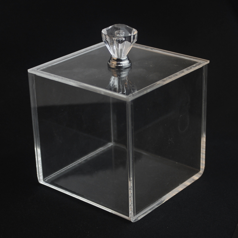 Cheap Mold Injection 9.5 x 9.5cm Clear Acrylic 5-Sided Box Crystal Lid, Square Acrylic Bin, 5 Side Cube Box Display Stand