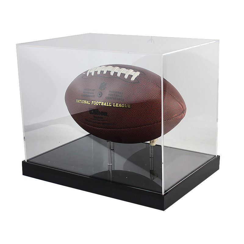 Custom Wholesale Full Size Clear Plastic Acrylic Display Case For Basketball/Sneaker Shoes/Football/Rugby With Black Base