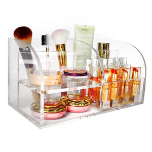 Wholesale 3 Tube Rotating Clear Acrylic Makeup Brush Holder Display Stand Cosmetic Brush Display Racks