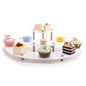 3-Piece Set White Acrylic Semicircle Server Dessert Display Stand Tabletop Collectible Showcase Risers