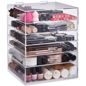 Top Seller Hinged Lid Clear Acrylic Cosmetic Cube Organizer Drawer/Large 6 Tier 5 Drawers Acrylic Makeup Storage Box