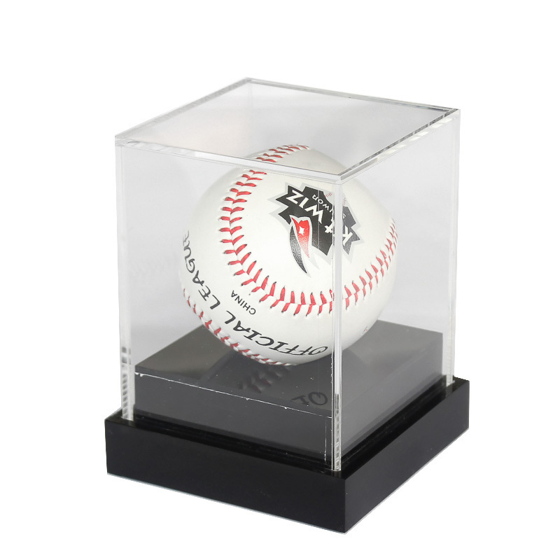 Black Base Acrylic Baseball Display Case Custom Color Sport Ball Holder Box With Image